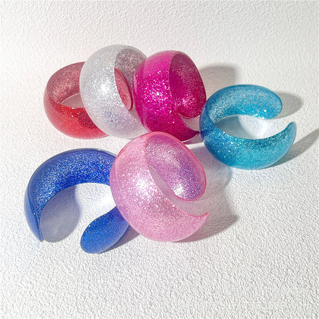 Fashion Y2k Irregular Shiny Glittering Twisted Round Green Blue Resin Bangle Summer Decoration Bracelet for Women Girl Gifts Qme
