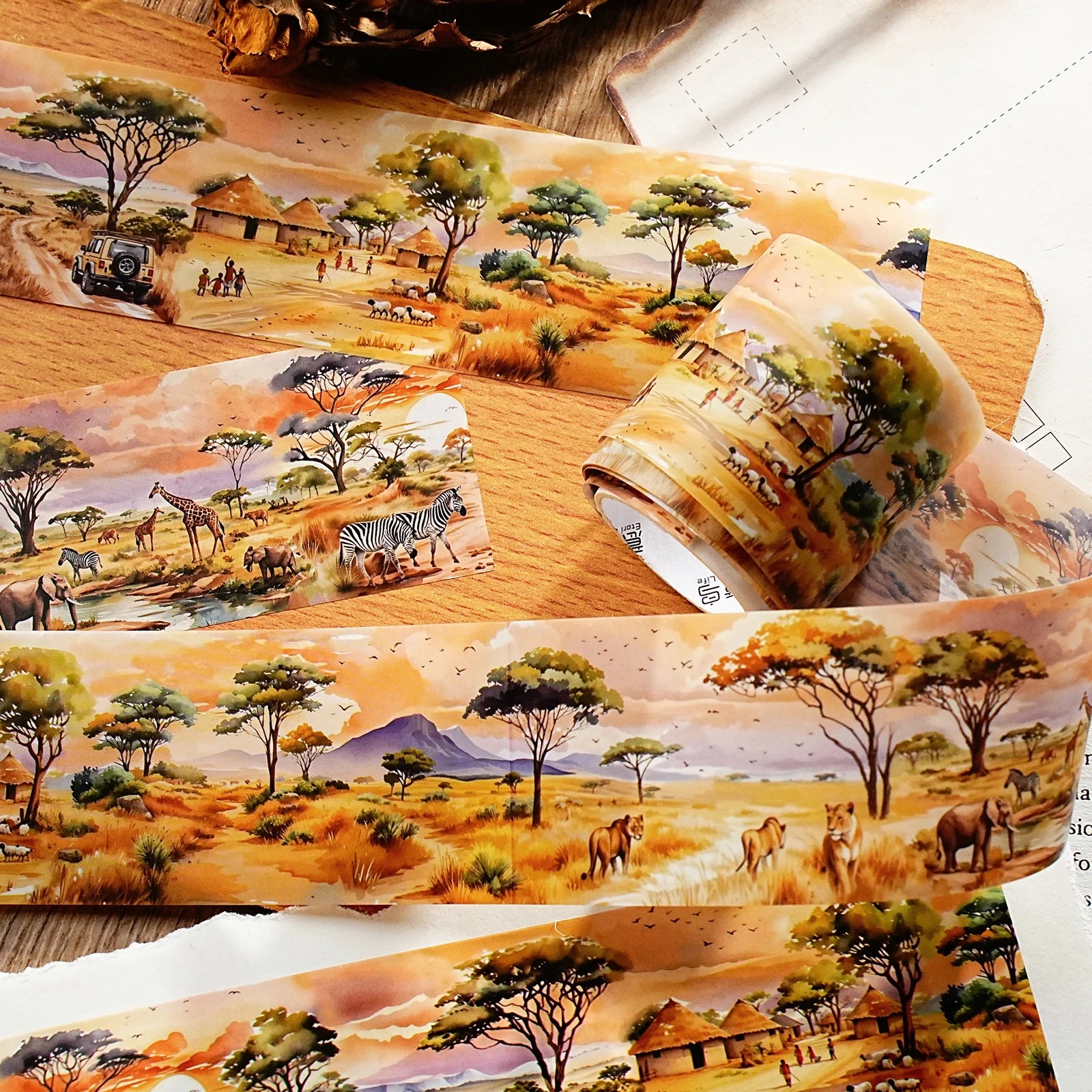Watercolor Landscape Theme PET Tape 1 Roll for Scrapbooking DIY Scrapbook Collage Material Phone Case Notebook Decoration Qme