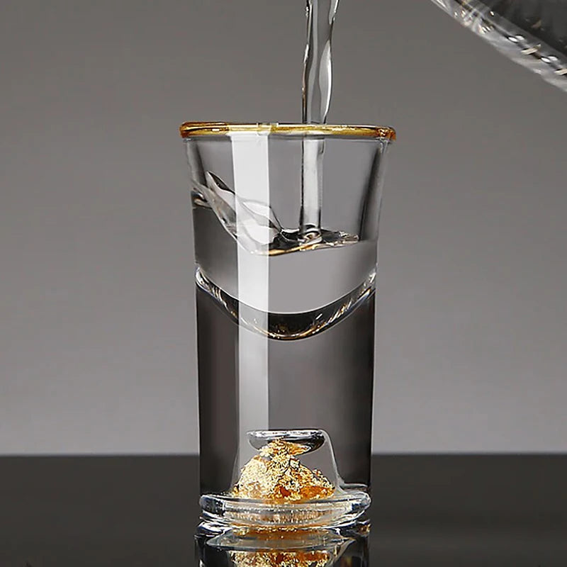 Luxury Crystal Glass Vodka Glass Sake Shochu Glass Bar Liqueur Double Bottom Gold Foil Glass Tea Cup High-end Gifts Hard Liquor. Qme