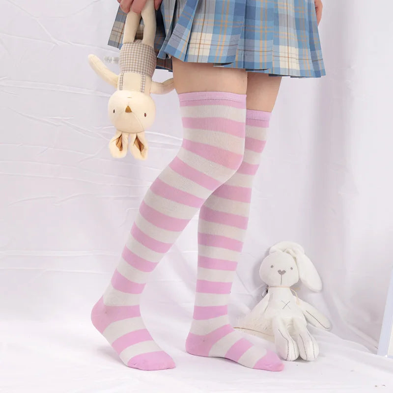 Sexy Long Over Knee Thigh Highs Socks Japanese Black White Striped Qme