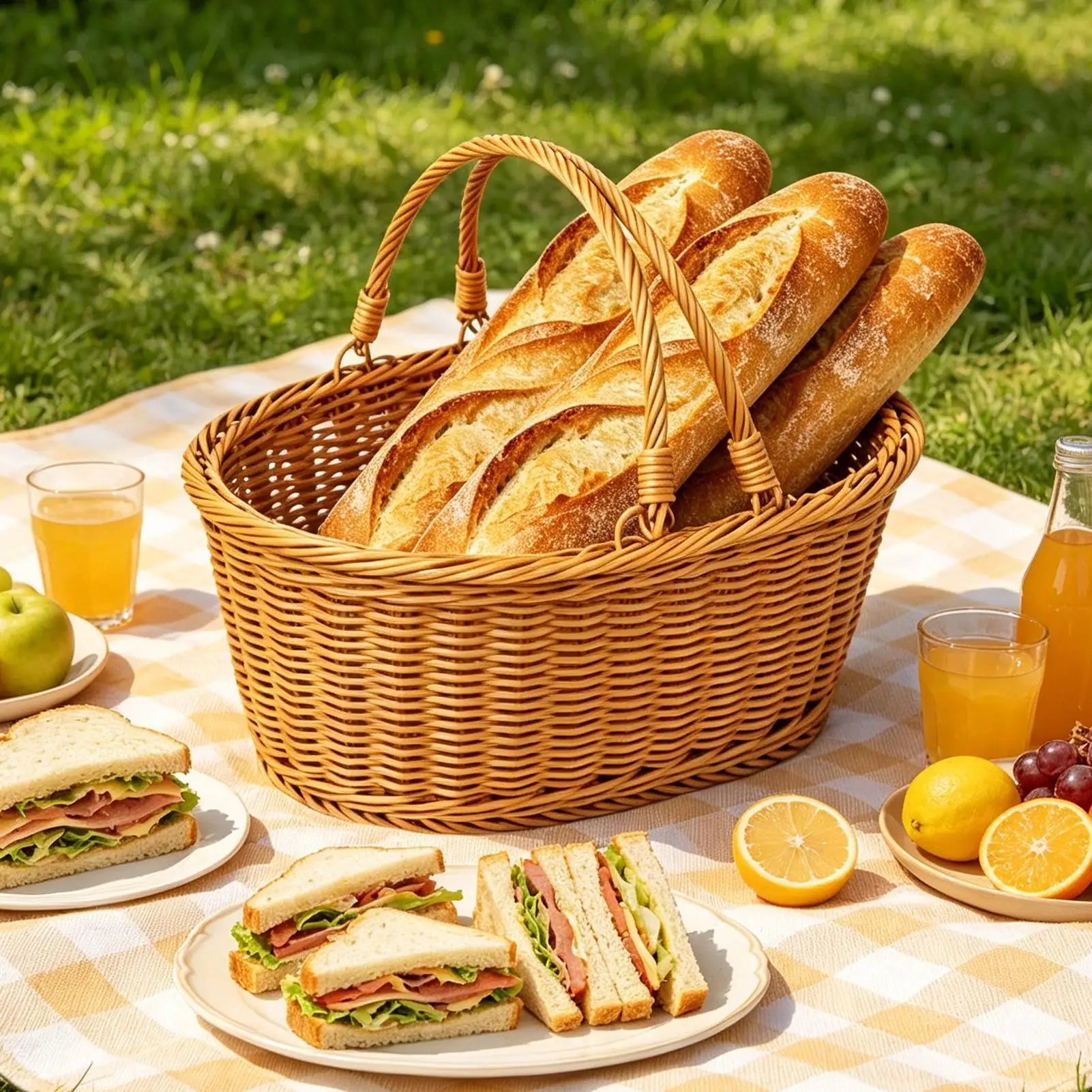 Picnic Grocery Basket Woven Harvesting Storage Hamper Fruit Handle Qme