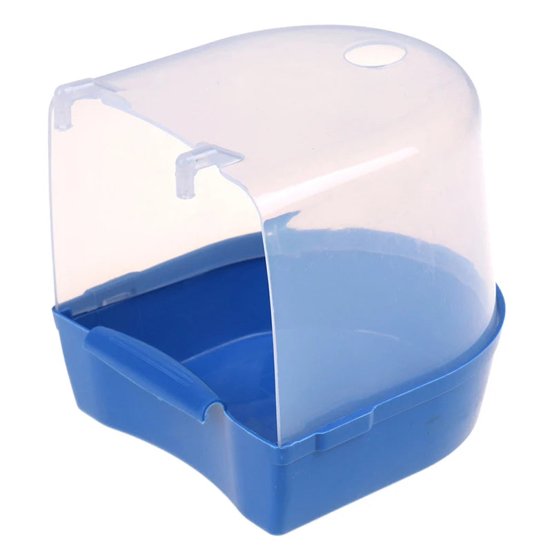 Plastic Bird Water Bath Box Bathtub Parrot For Parakeet Hanging Bowl Qme Blue