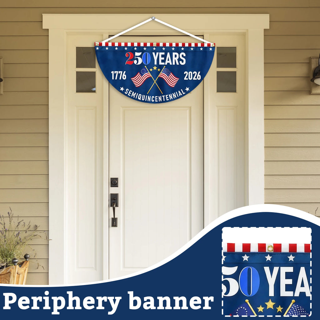 250th USA Anniversary Half-Round Bunting Flag Commemorative Decorative Banner for Parades Town Events Home Garden Decor Qme