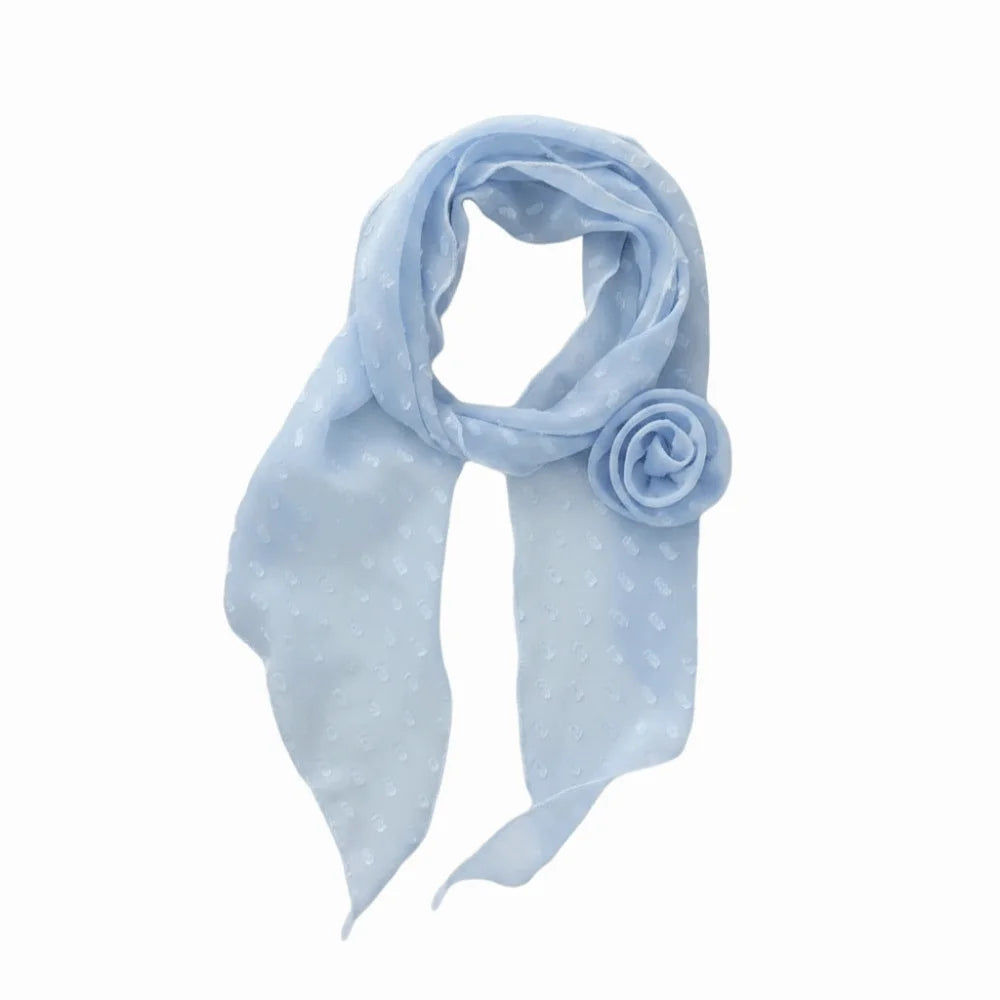 Bow Ties Polka Dots Scarf Thin Cravat Flower Long Silk Scarf Hair Band Narrow Long Ribbon Scarves Qme Blue