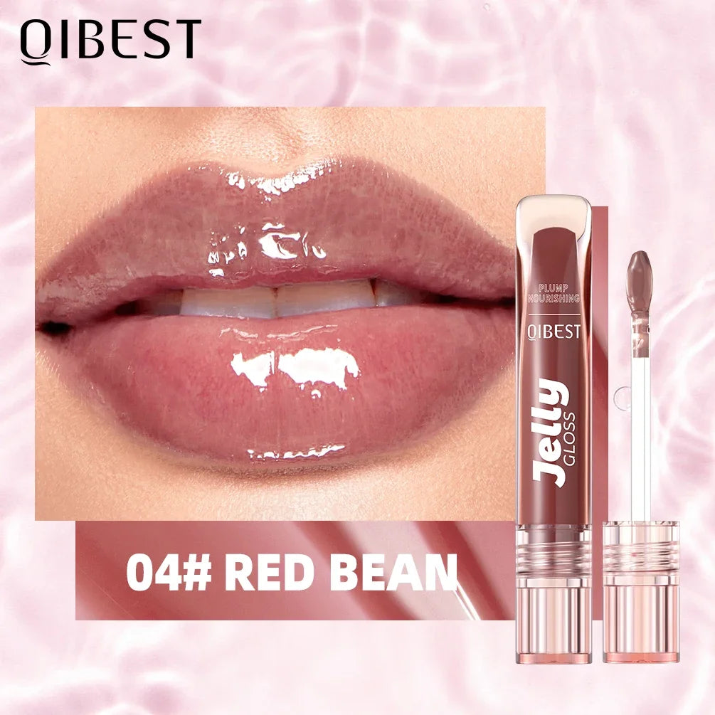 QIBEST Mirror Water Light Jelly Lipgloss Shiny Moisturizing Sexy Red Rose Liquid Lipstick Glitter Lip Oil Glass Makeup Lip Stain Qme 04 Red Bean