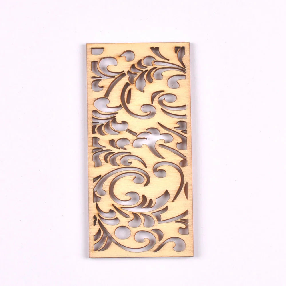 5Pcs/lot Natural Wood Decoration For DIY Scrapbook Crafts Hollow Rectangle Wooden Handmade Ornaments Home Embellishment m2559 Qme 2