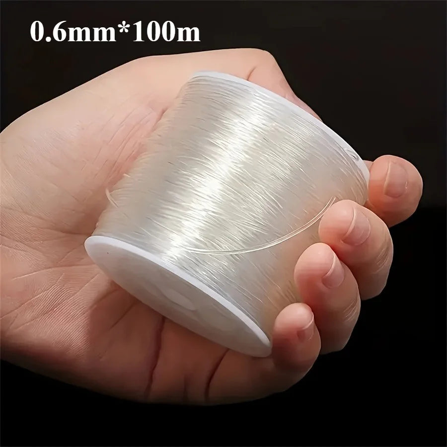 Large roll of transparent elastic thread, handmade DIY beaded elastic rope, jewelry-making accessory material for bracelets Qme 0.6mm 100m white