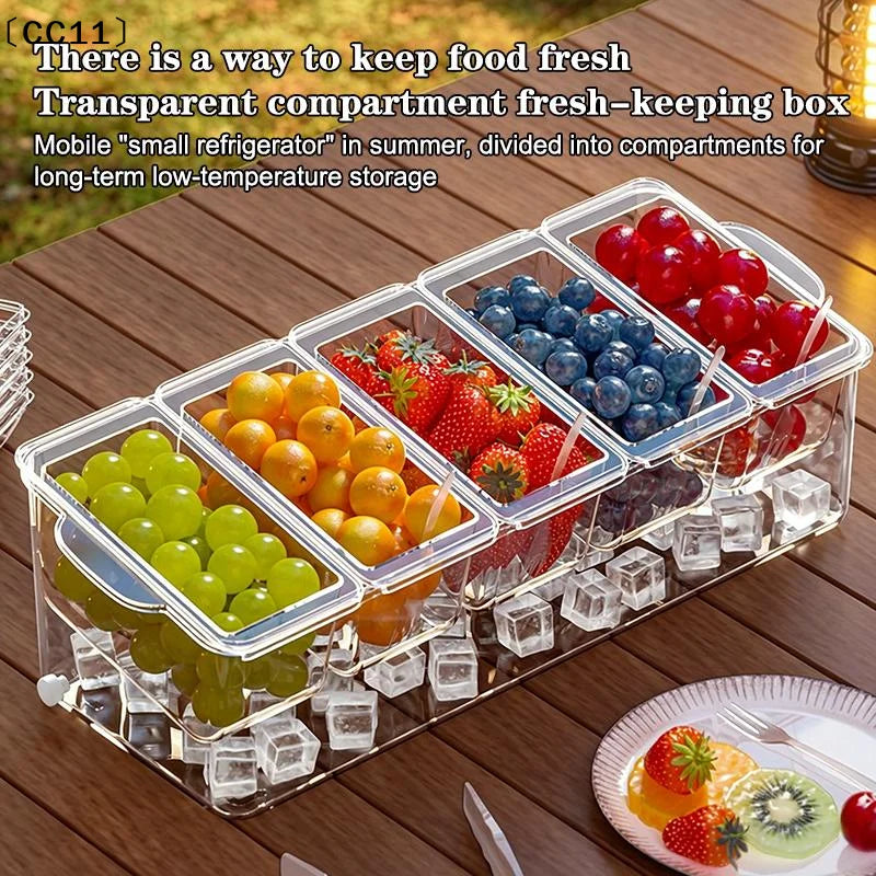 Chilled Condiment Server 5 Compartment Acrylic Lid Clear Salad Qme