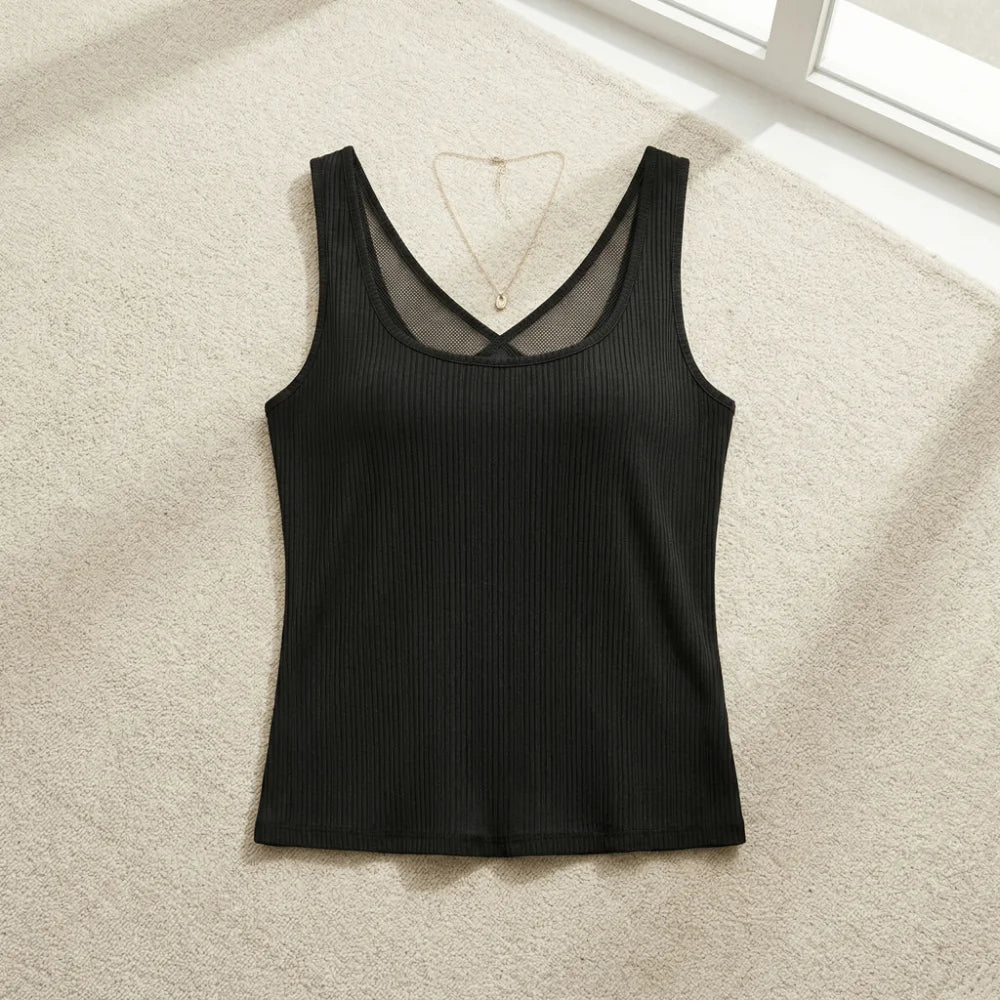 Fashion Sleeveless Mesh Splicing Top Deep V Neck Beach Wear Women Crop Top Summer Solid Color Women's Base Vest Party Qme