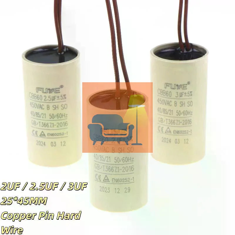1/5Pcs 2/2.5/3uF Capacitor For Air Compressors Pressure Washers CBB60 Capacitor For Circulating Water Pump Hanging Fireplace Qme