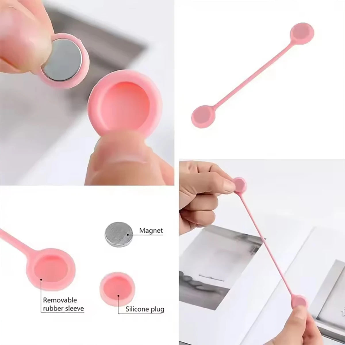 5 Random Reusable Magnetic Cable Ties Organizer Silicone Tying Things Qme