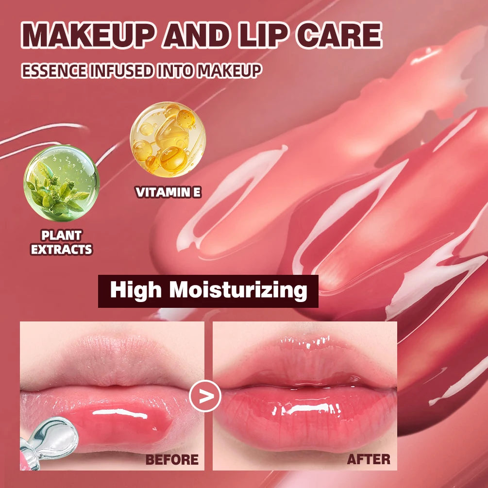QIBEST 8 Colors Mirror Pearl Watery Crystal Jelly Lip Glaze Moisturizing Shiny Glitter Lipgloss Nourishing Lip Tint Cosmetics Qme