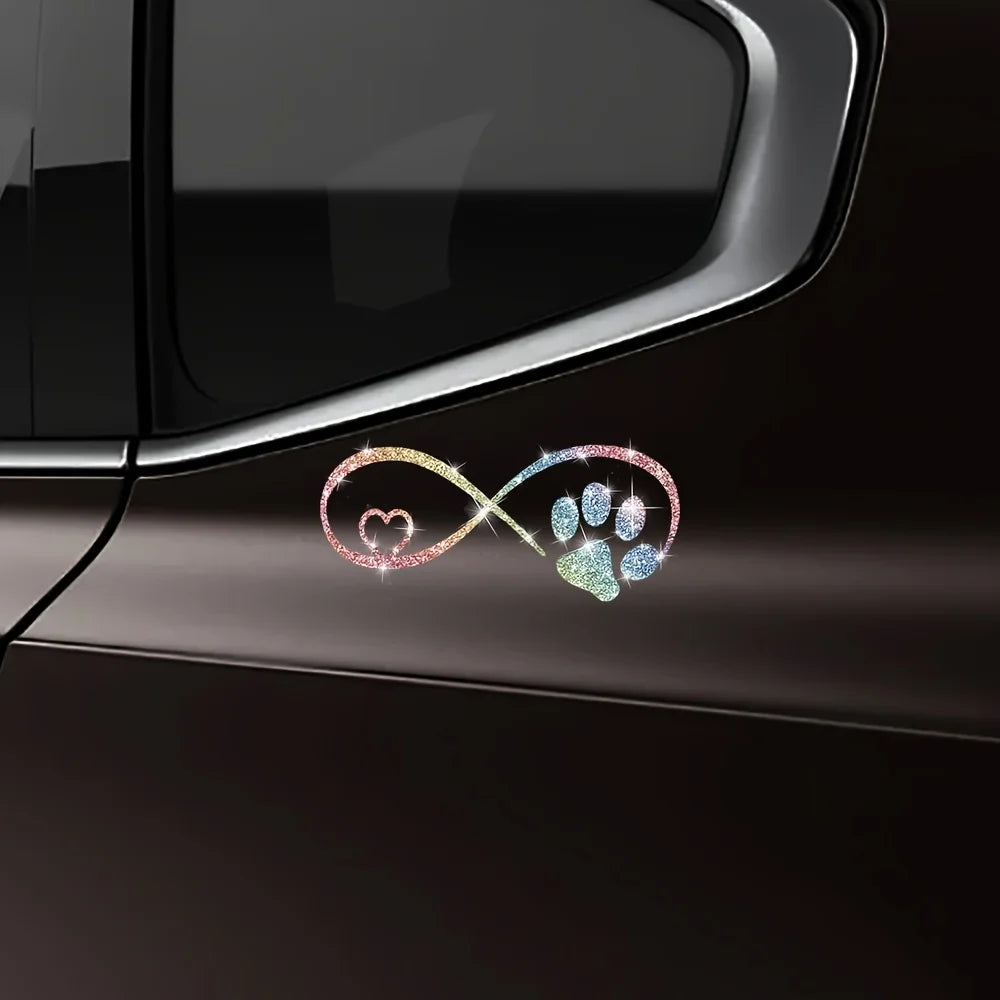 A Cute Cartoon Car Sticker With A Dog Paw Love Shape Bow Sticker, Shiny Car Window Sticker, Stylish Sticker, Qme