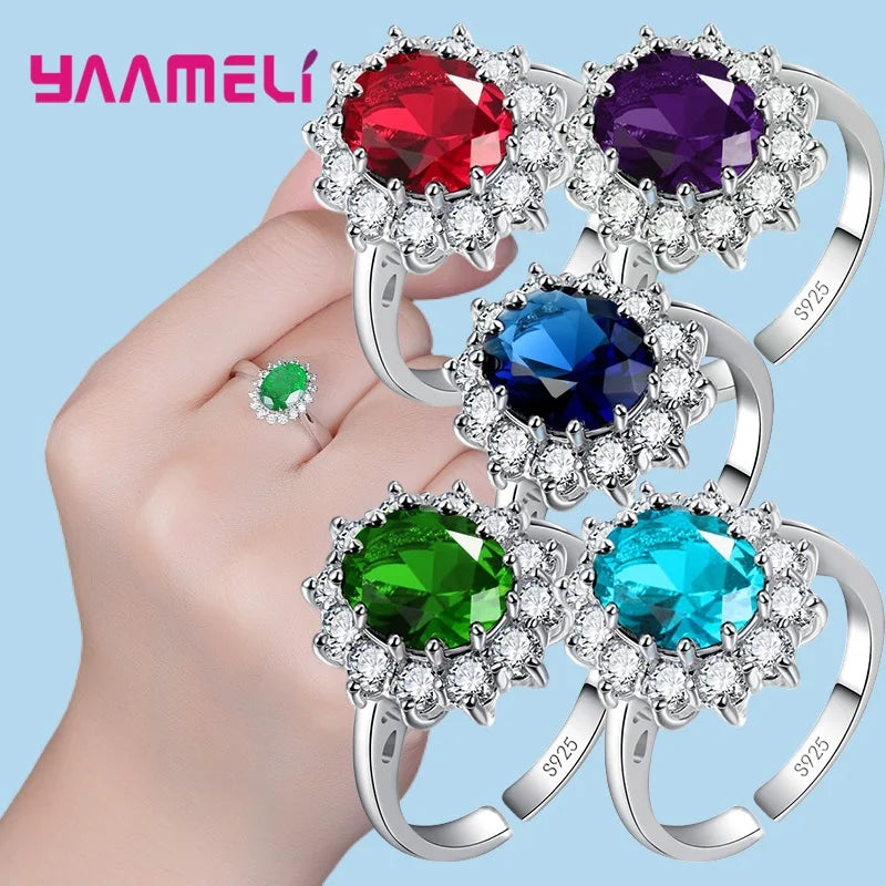 100% Authentic 925 Sterling Silver Color Women Wedding Engagement Jewelry Ring Classic Oval Flower Shiny Cubic Zircon Crystal Qme