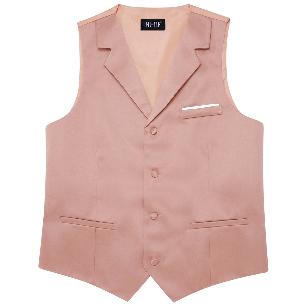 Hi-tie Dusty Pink Solid V-neck Men Vest Tie Jacquard Tuxedo Dress Qme