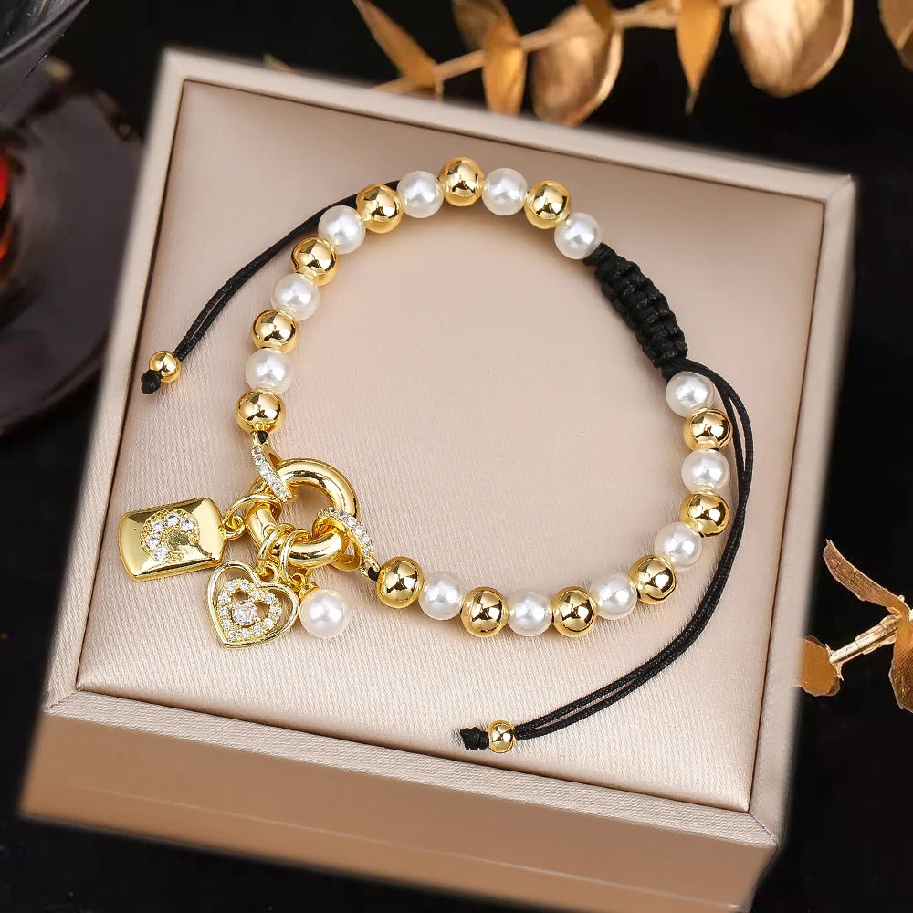 Venezuela Flag Cross Black Rope Braided Pearl Bracelet for Man Woman Party Wedding Crown Zirconia Jewelry Daily Wear Qme E