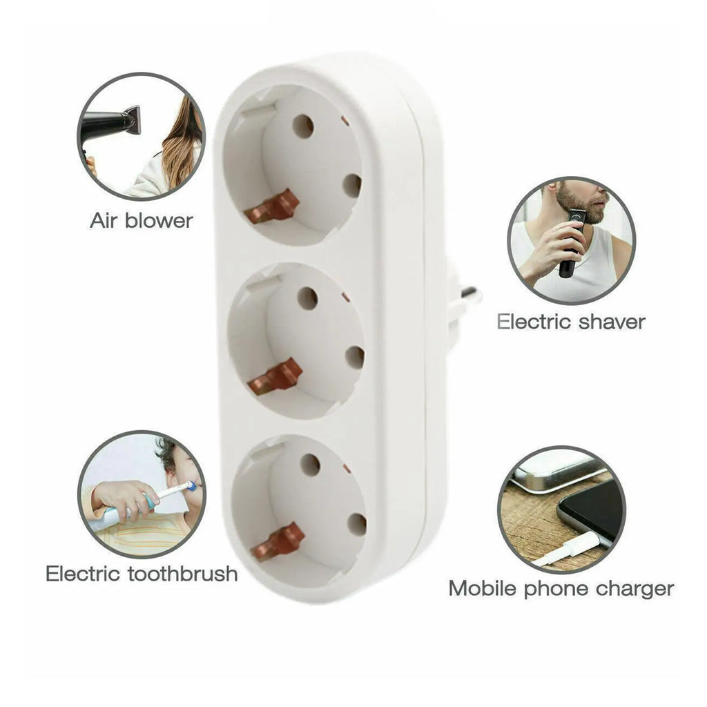 3 Grids Universal EU German Standard Conversion Plug One To Three Conversion Socket Travel Conversion Power Plug Socket Qme