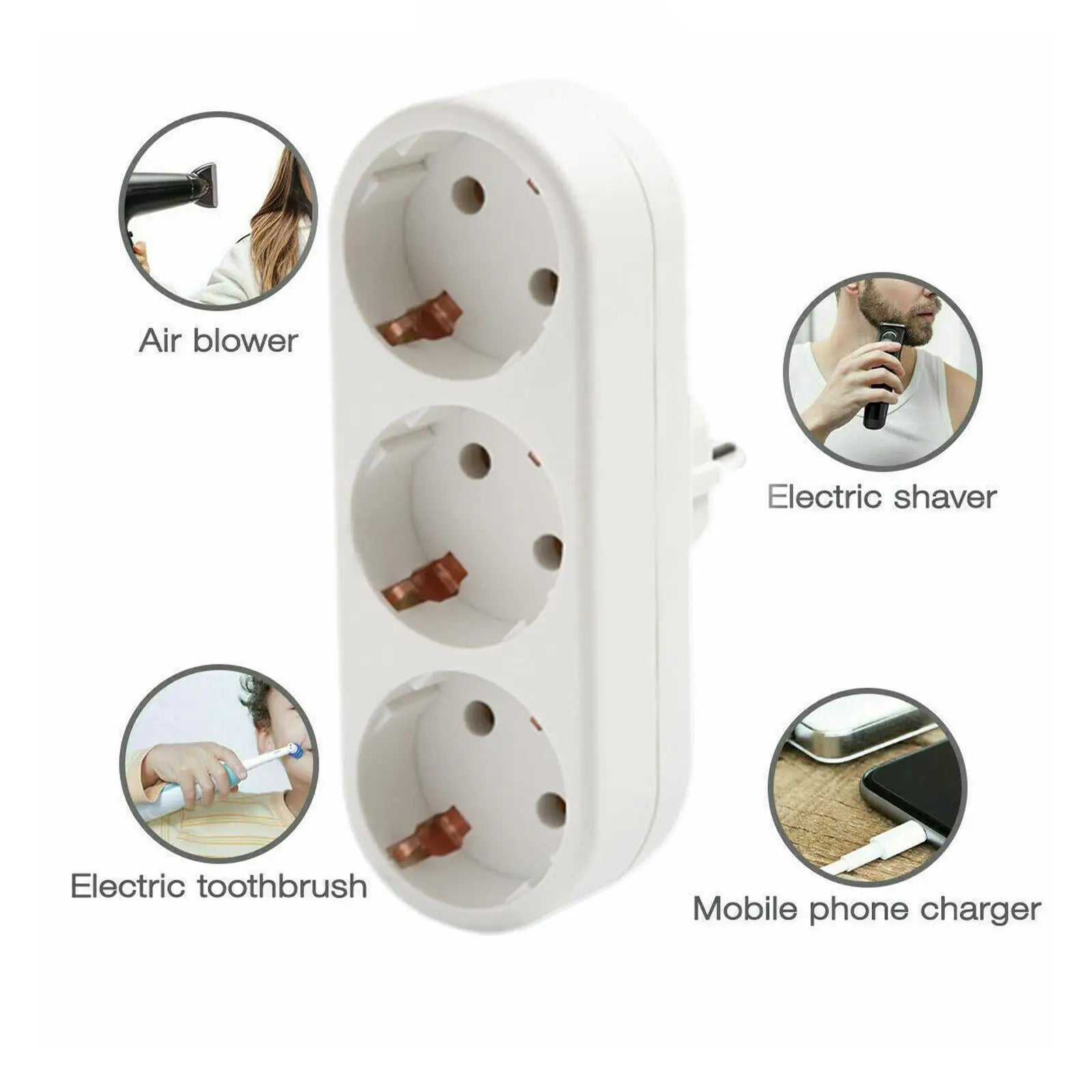 3 Grids Universal EU German Standard Conversion Plug One To Three Conversion Socket Travel Conversion Power Plug Socket Qme