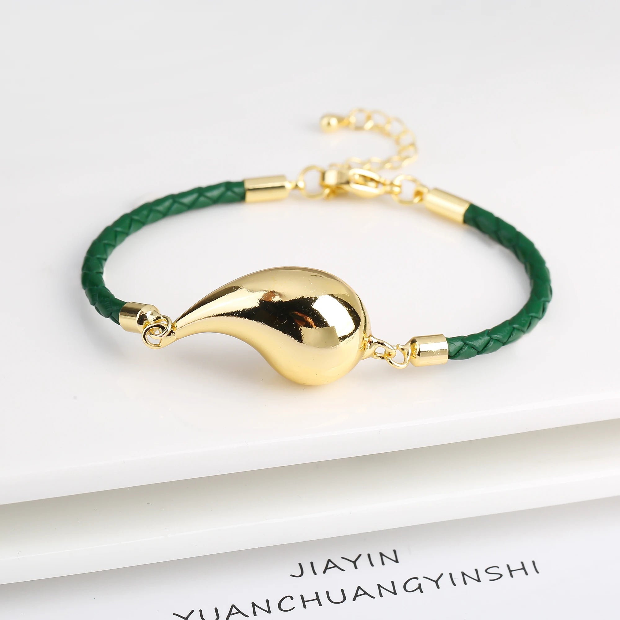 Simple Gold Plated Comma Leather Braided Adjustable Bracelet Fashion Women Water Drop Bracelet for Party Jewelry Gift Daily Wear Qme Color 1
