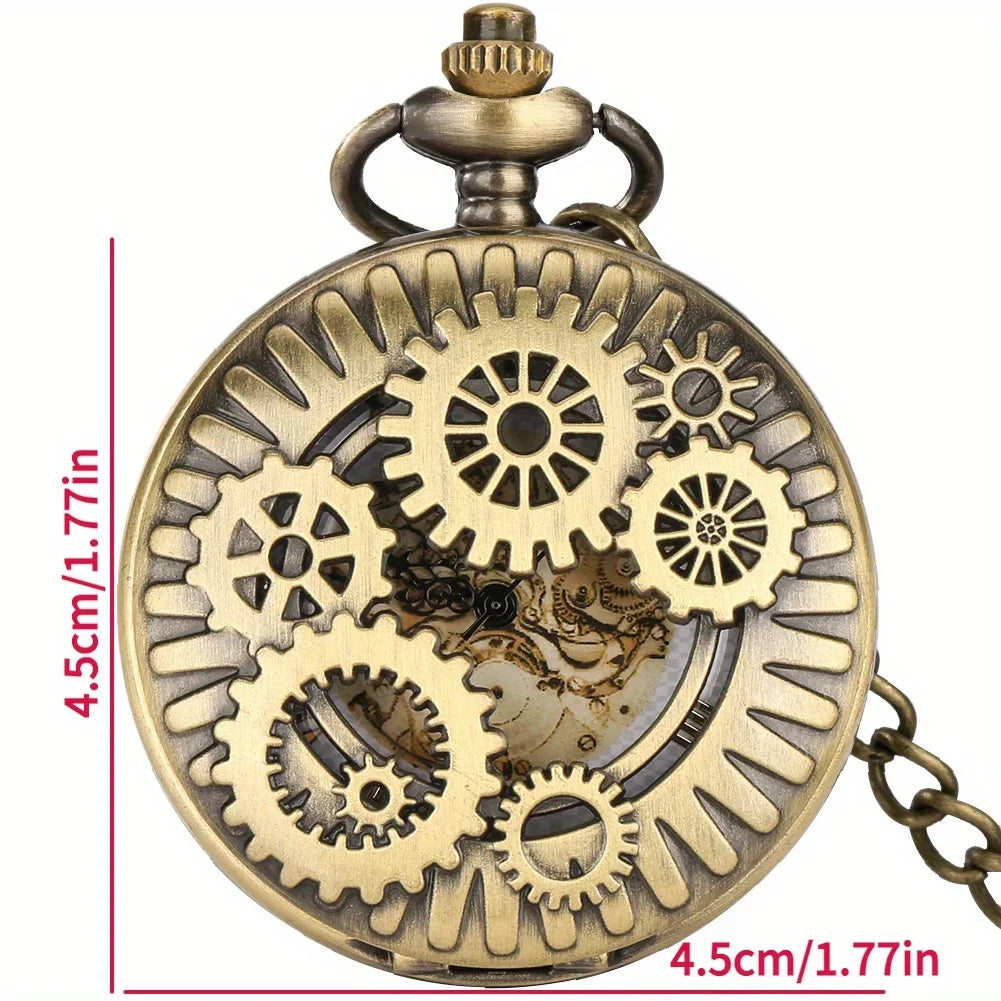 Steampunk Quartz Pocket Watch Retro Gearwheel Analog Necklace Chain Watch Sweater Clothing Accessory Gift For Women Men Qme