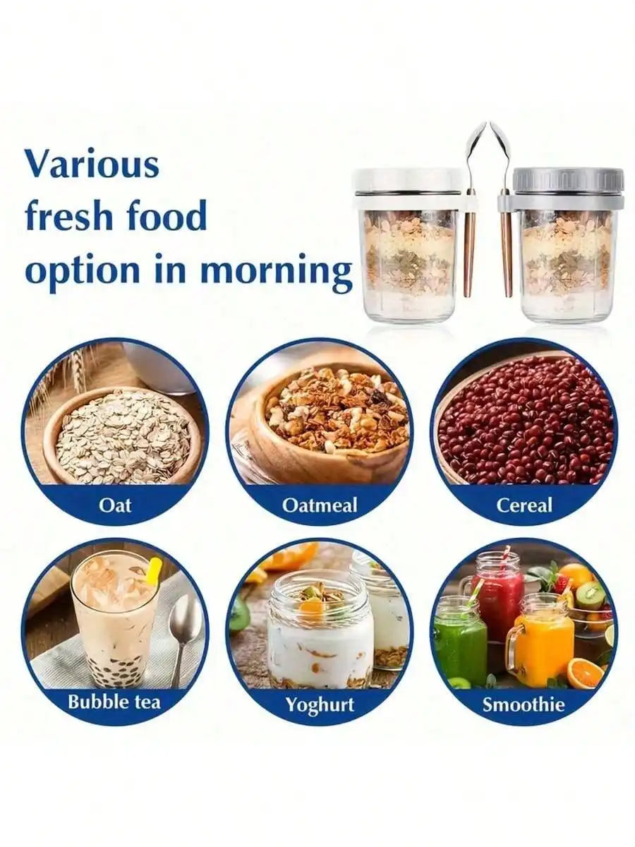 Overnight Oatmeal Container Lid Spoon Large Capacity Airtight Jar Qme