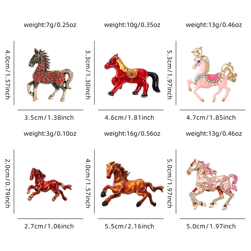 Classic Horse Brooches For Women Zodiac Animal Lapel Pins Casual Party Accessories New Year Gifts Friends Qme