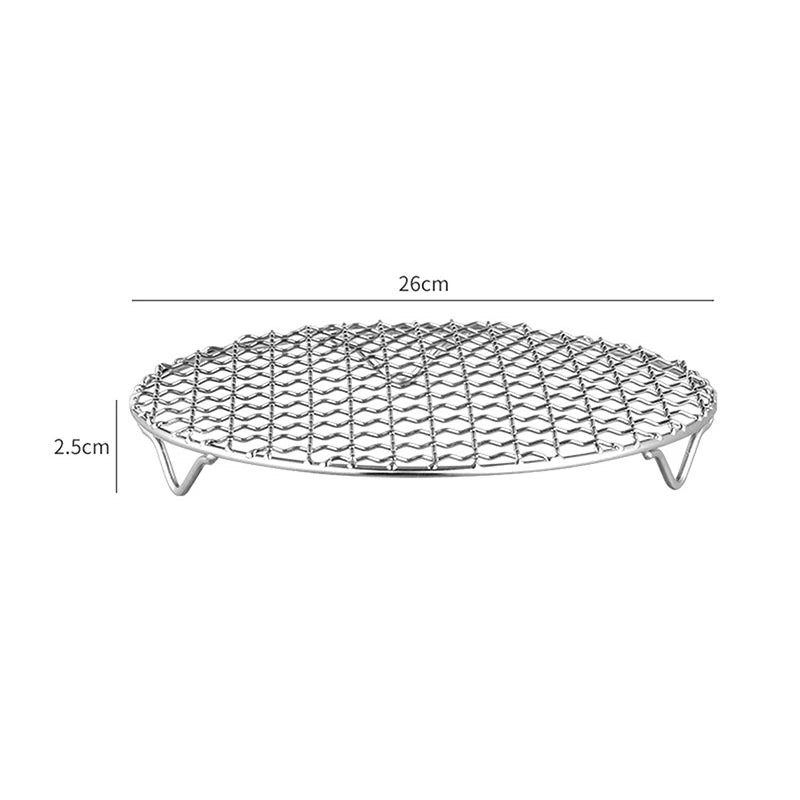 Round Air Fryer Rack With Legs Stackable Grid Grilling Rack Stainless Steel Anti-corrosion For Home Kitchen Oven Steamer Cooker Qme 26cm