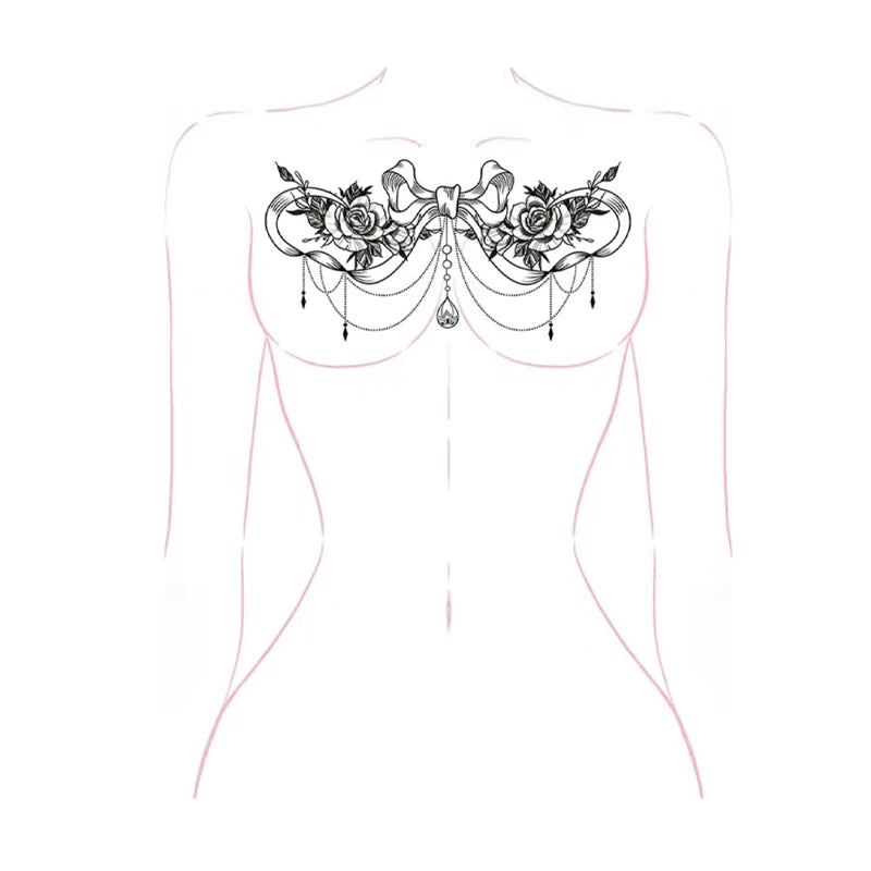 Black Element Sexy Bow Chest Tattoo Sticker Flower Back Abdomen Realistic Temporary Tattoo Sticker Waterproof and Sweatproof Qme