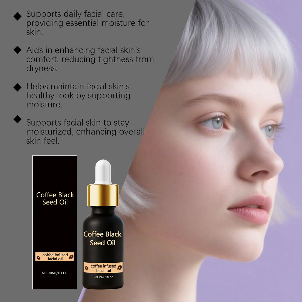 Black Seed Oil Face Serum Moisturizing & Brightening Serum with Coffee Extract Nourishes Softens Skin Daily Glowing Skin Care Qme