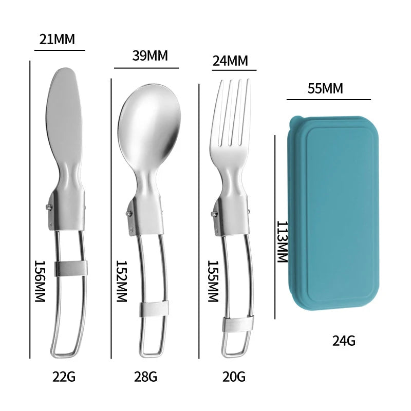 304 Stainless Steel Folding Cutlery Set Knife Fork Spoon Portable For Outdoor Picnics Camping Back To School Student Cutlery Box Qme 3pcs Green2