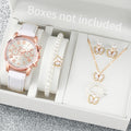 6pcs Ladies' wristwatch belt watch Geneva quartz watch fake three eye Roman watch set Qme WHITE