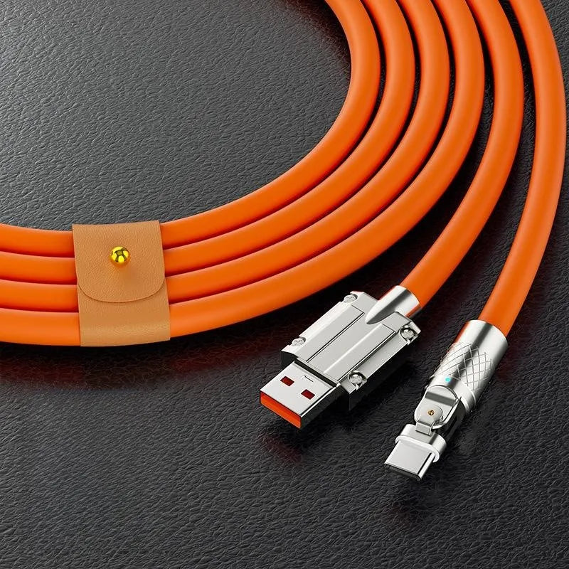 120W 6A Mobile Phone Type C Fast Charging Cable Rotating Head Charging Wire USB Data Cable For Samsung Xiaomi Huawei Data Cord Qme Orange-200TC