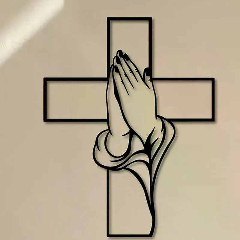 1PC Cross Art, Modern Religious Metal Wall Decor, Praying Hands Design, Easy To Hang, Perfect For Living Room And New Home Gifts Qme