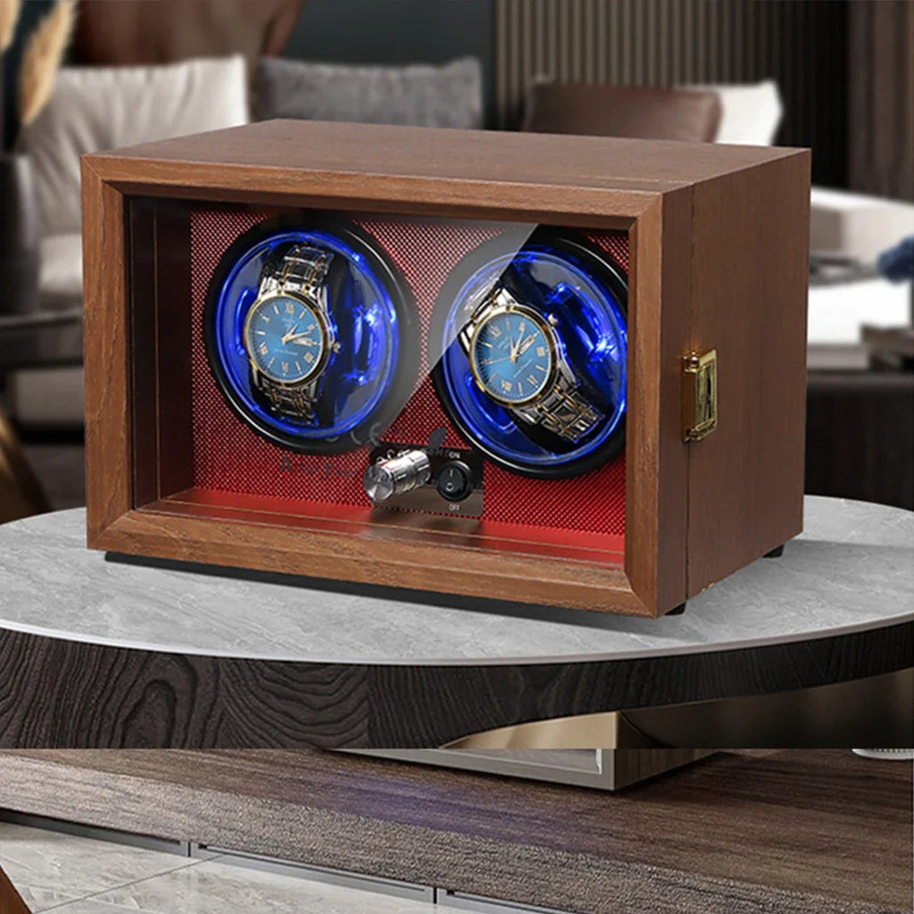 2 4 Slots Wood Watch Winder High-End Automatic Watche Box Mute Motor Watch Cabinet Clock Storage LED Jewelry Store DisplayBox Qme