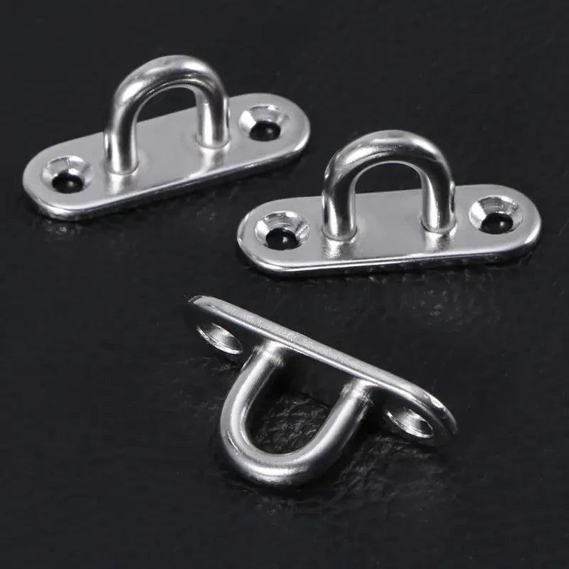 5-Piece Heavy-Duty Stainless Steel Eye Plate Hooks - Wall & Ceiling Mount, U-Boat Design For Garage Hammocks And More Qme