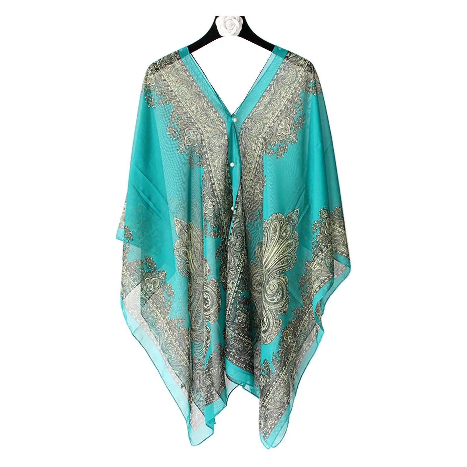 Woman Chiffon Blouse Fashion Women Scarf Shawl Printed Sunscreen Sun Protection Shawl Beach Shawl Soft Loose Bikini Cover Tops Qme