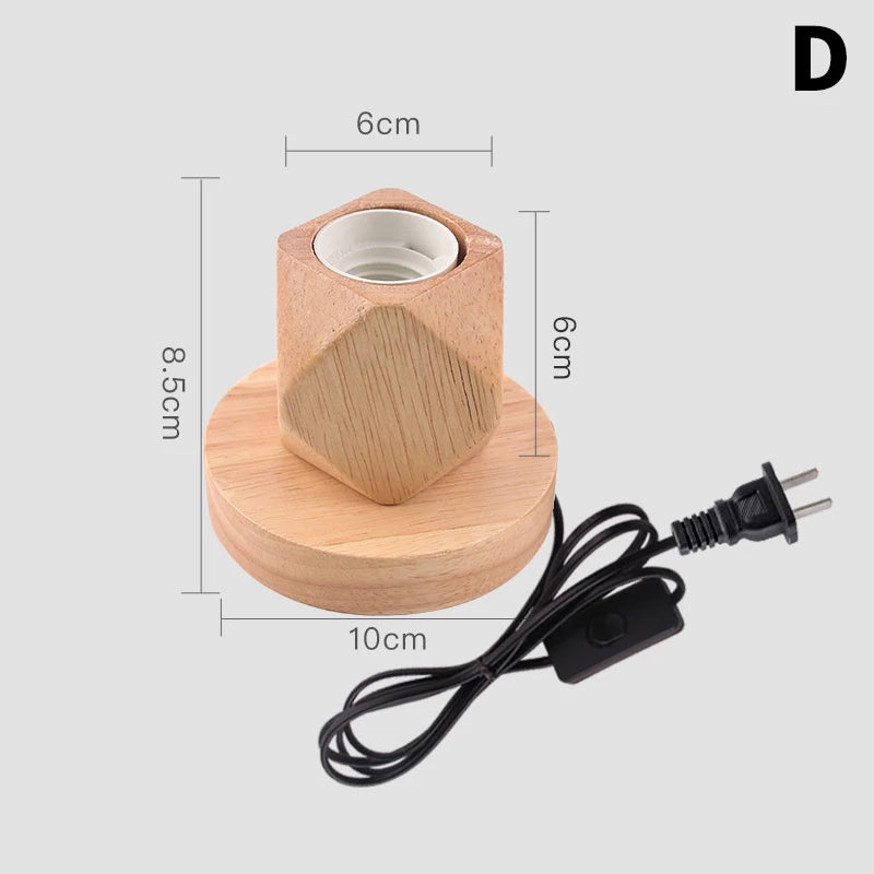 Retro Wood Table Lamp E27 Socket Vintage Desk Base Holder Wooden Qme D
