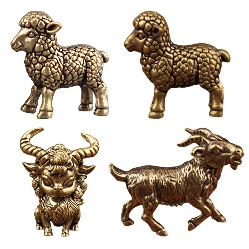 Chinese Zodiac Goat Lucky Statue Hand Polished Brass Sheep Figurine Qme
