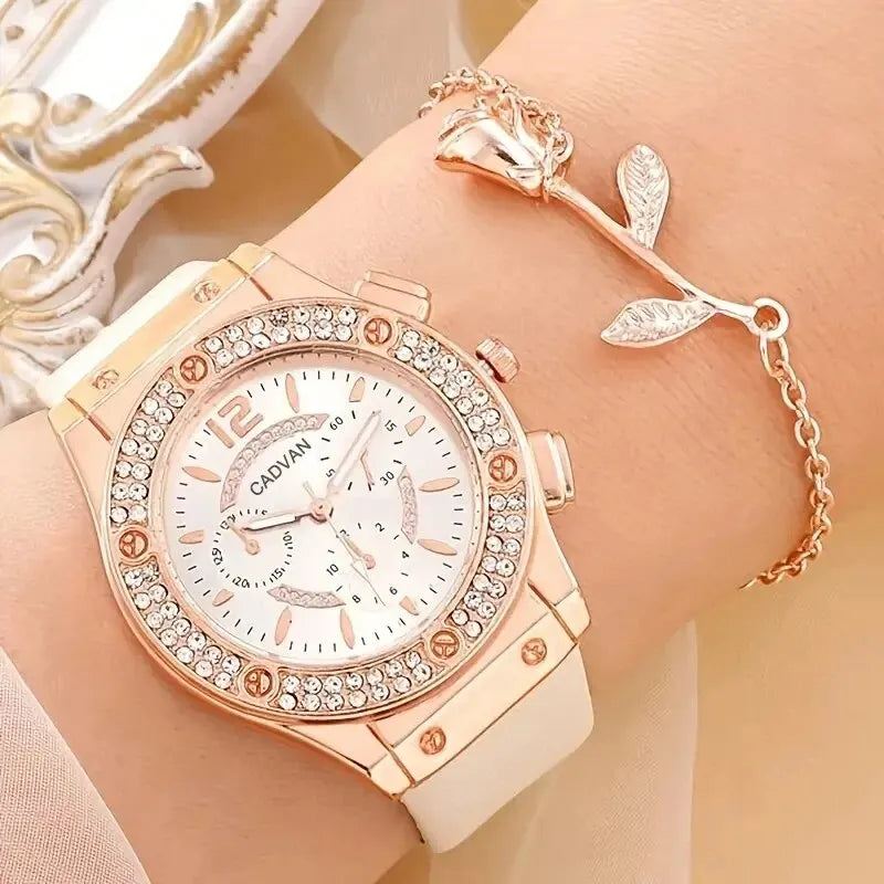 2pcs/set Watches Set Luxury Rhinestone Women Fashion Elegant Wristwatch Quartz Watch Qme
