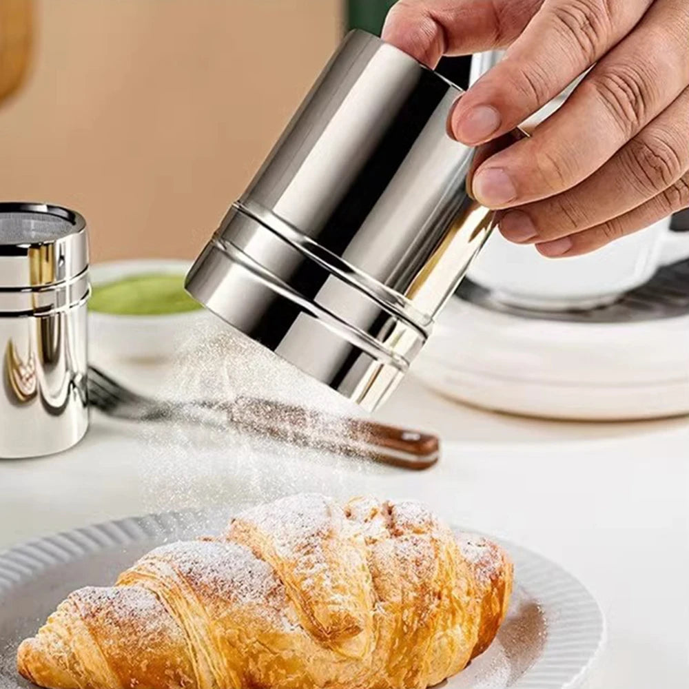 Duster With Cover Cocoa Powder Coffee Stainless Steel Duster Fine Mesh Bucket Seasoning Bottle Home Kitchen Qme