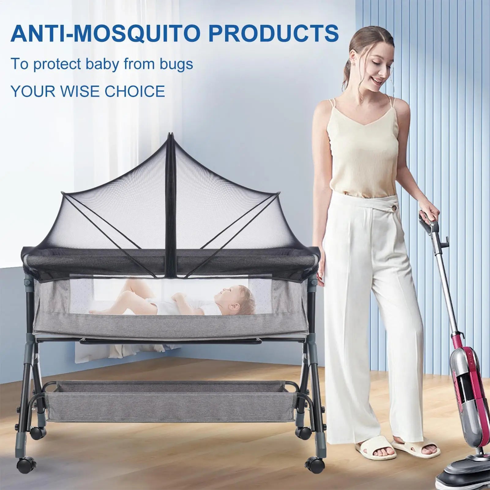Bassinet Cover Bassinet Netting Cover Foldable Mesh Portable For Bedside Sleeper Stroller Playard Toddler Hammock Co-Sleeping Qme