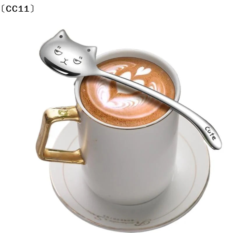 Stainless Steel Cute Cat Spoon Food Grade Cartoon Design Stirring Qme