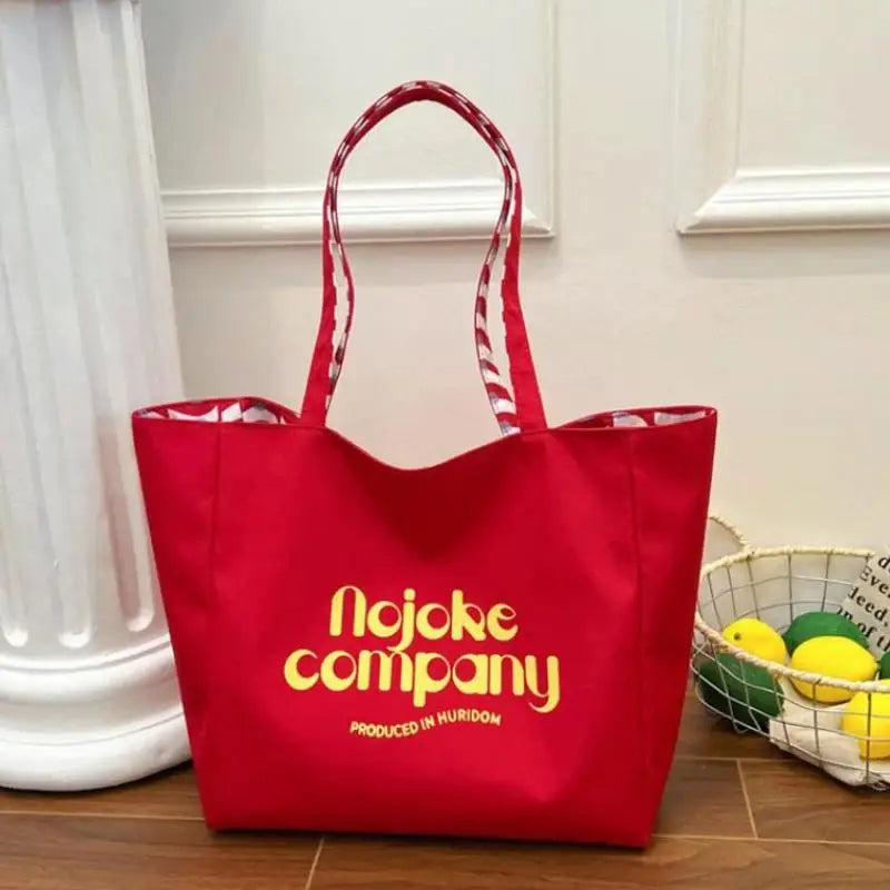 Cute Large Capacity Red Canvas Tote Bag Perfect For Commuting School Shopping Outings Qme A3