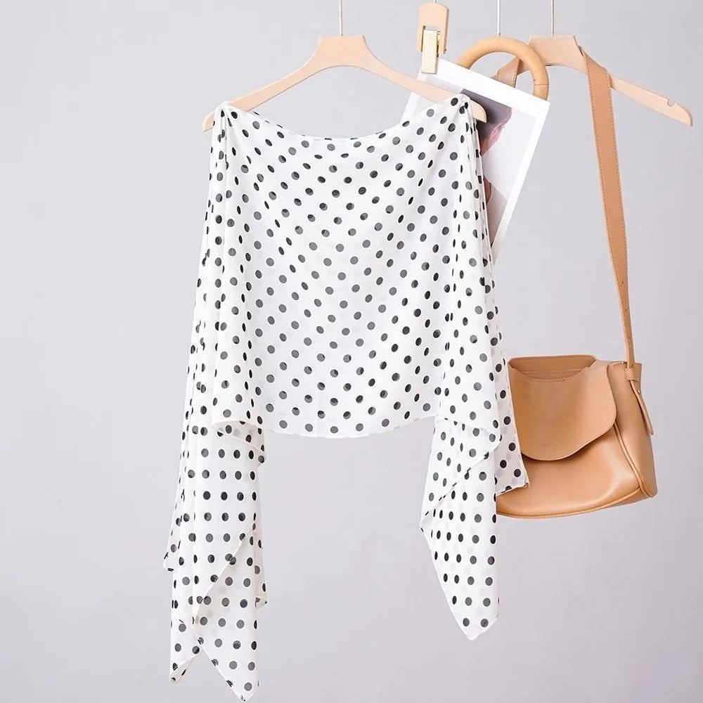 Elegant Mesh Transparent Sunscreen Cover-up Polka Dot Pullover Cover Qme