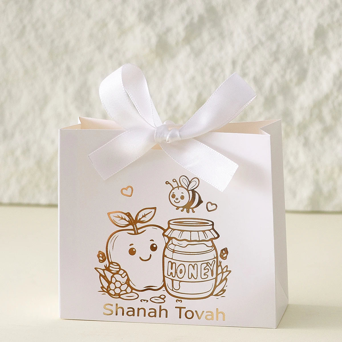 10 Square Paper Boxes for Jewish New Year Gifts and Candy, with Gold-Stamped Apple and Honey Jar Line Patterns on the Surface. Can Be Used to Store Candies and Small Souvenirs, Suitable for Jewish New Year Family Gatherings, Qme Fmg-White-10Pcs 11.5X10X4.5Cm