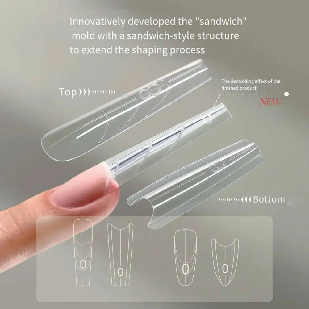 Dual Nail Forms Almond Extension Poly Gel Full Cover Reusable Molds Qme