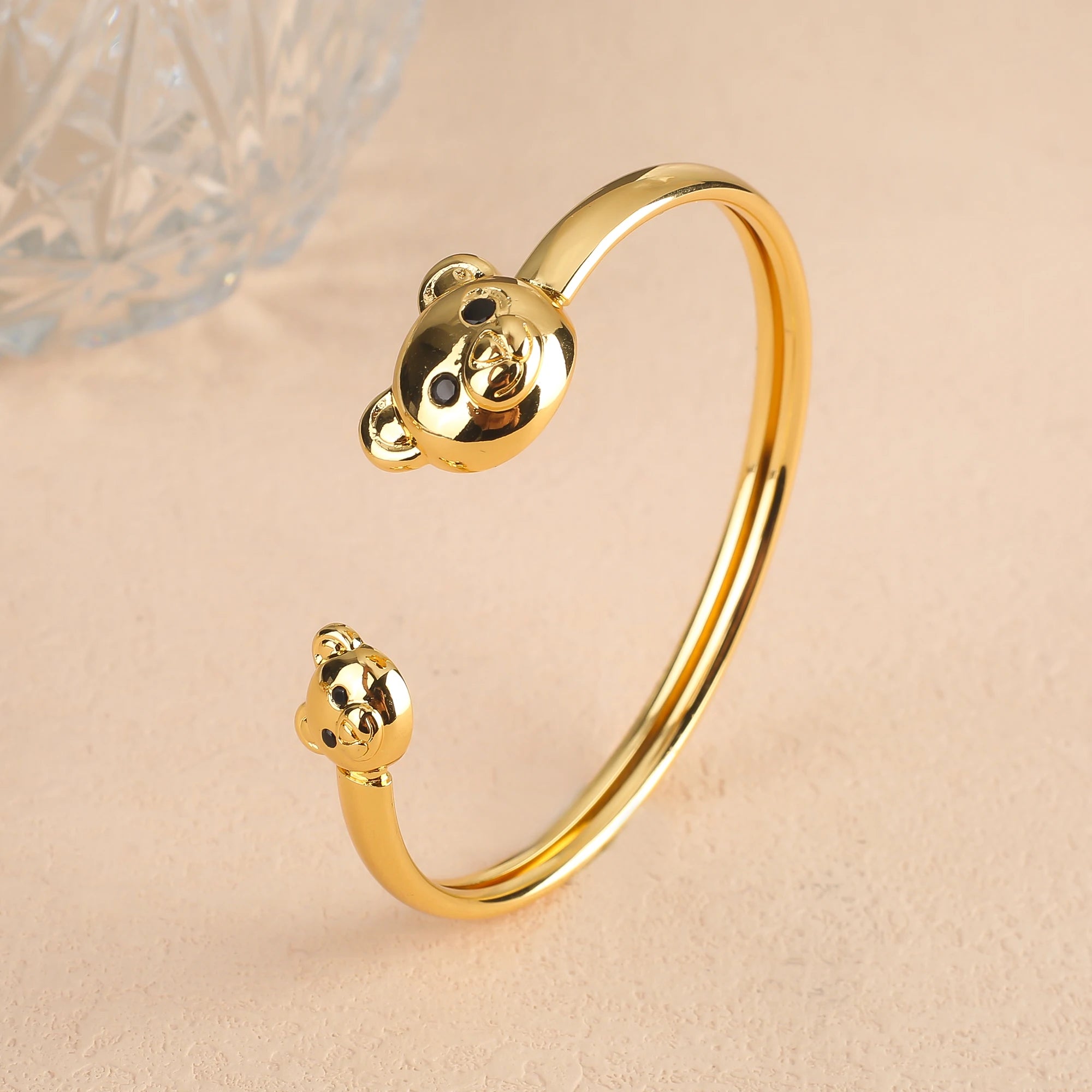 5 Color Cute Zircon Bear Open Cuff Bangle Copper Gold Plated Hip Hop Animal Bracelet Charming for Woman Girl Daily Wear Jewelry Qme 5