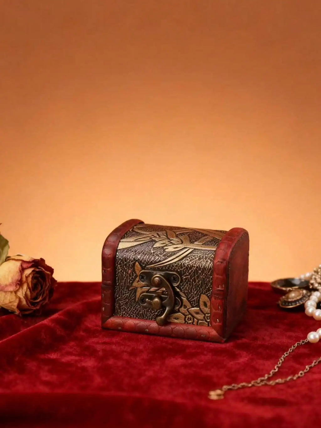 Mini Antique Wooden Treasure Box Jewelry Storage Retro Texture Full Qme club