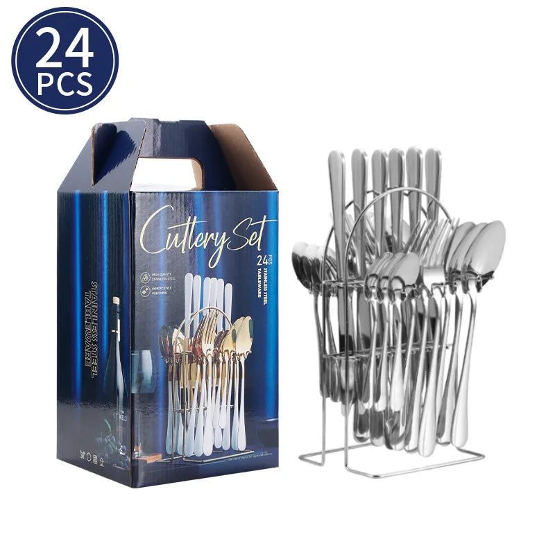 24-Piece Stainless Steel Tableware Western Cutlery Steak Knife Fork