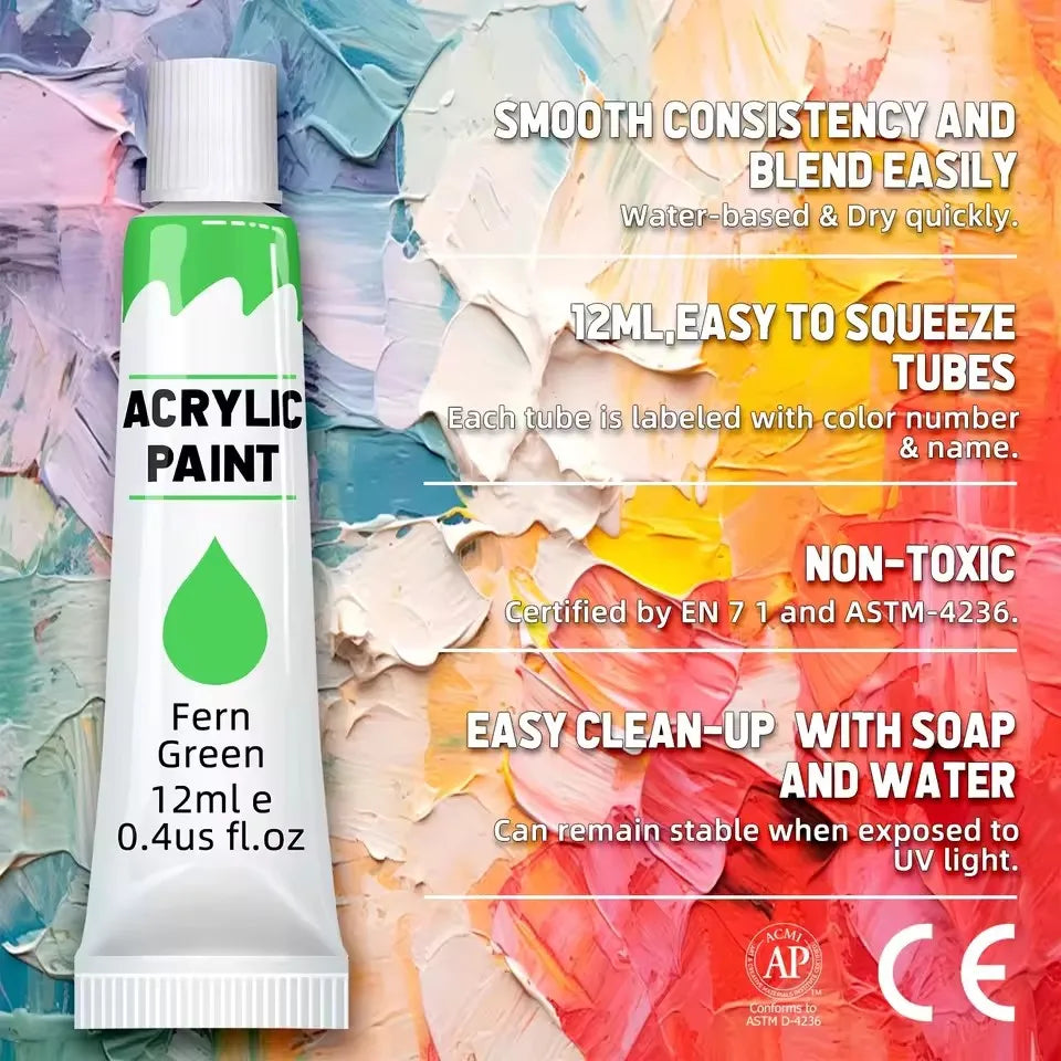24Colors 12ml Art Painting Kit Supplies For Wood Artists DIY Painting On Canvas Wall Art Craft Projects Children's Paint Set Qme